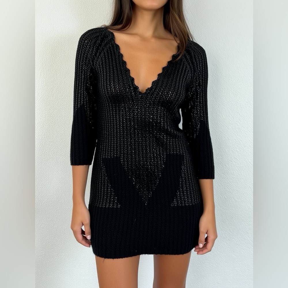 Romeo & Juliet Couture Black Open-Knit Sweater Dress